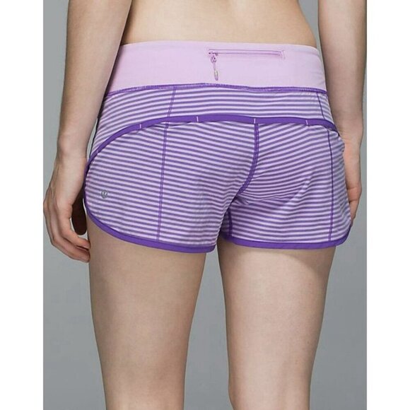 Lululemon Pants - Lululemon Run: Speed Short *4-way Stretch Classic Stripe Iris Flower Size 6 EUC